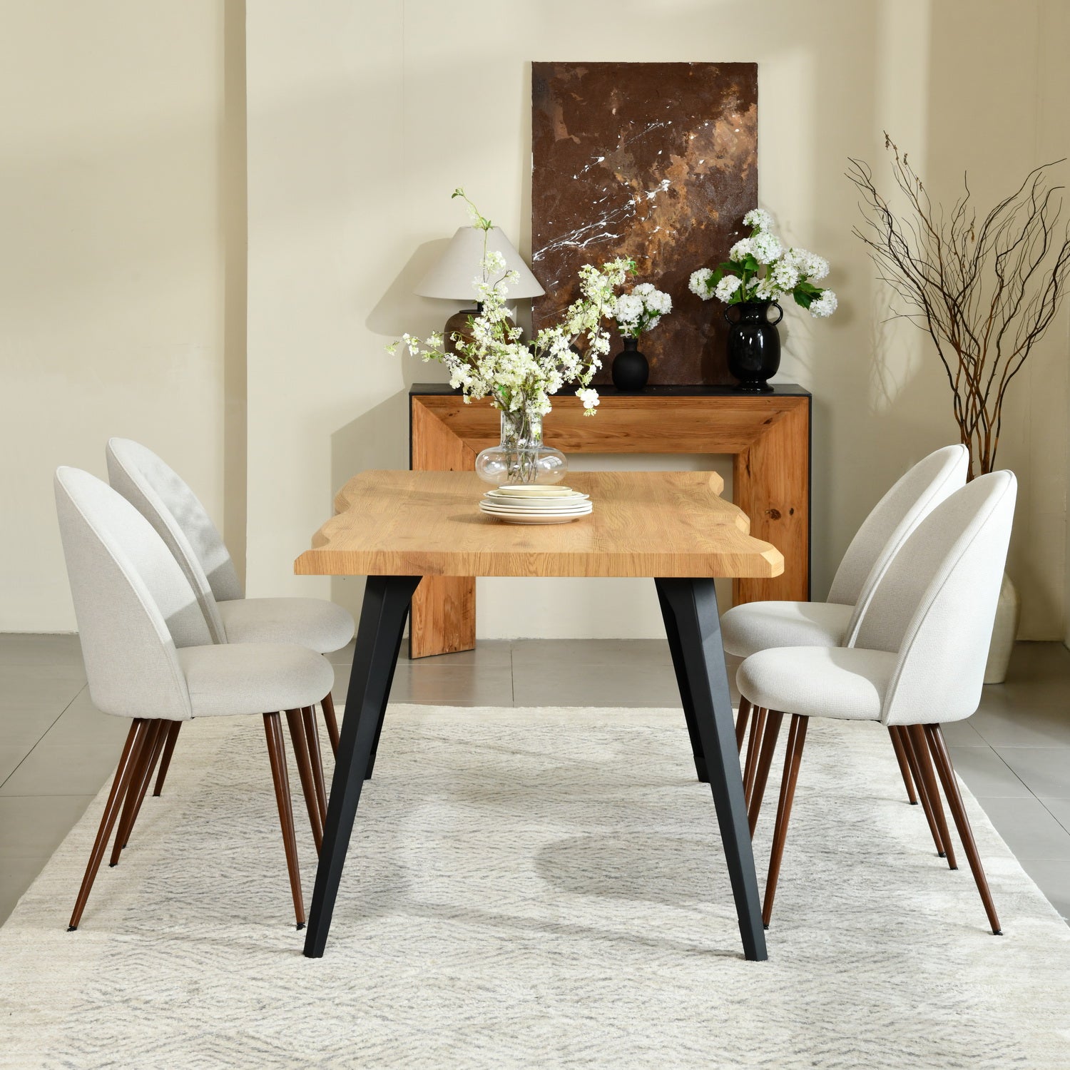Lancelot 5 Piece Oak & Haven Upholstered Dining Set
