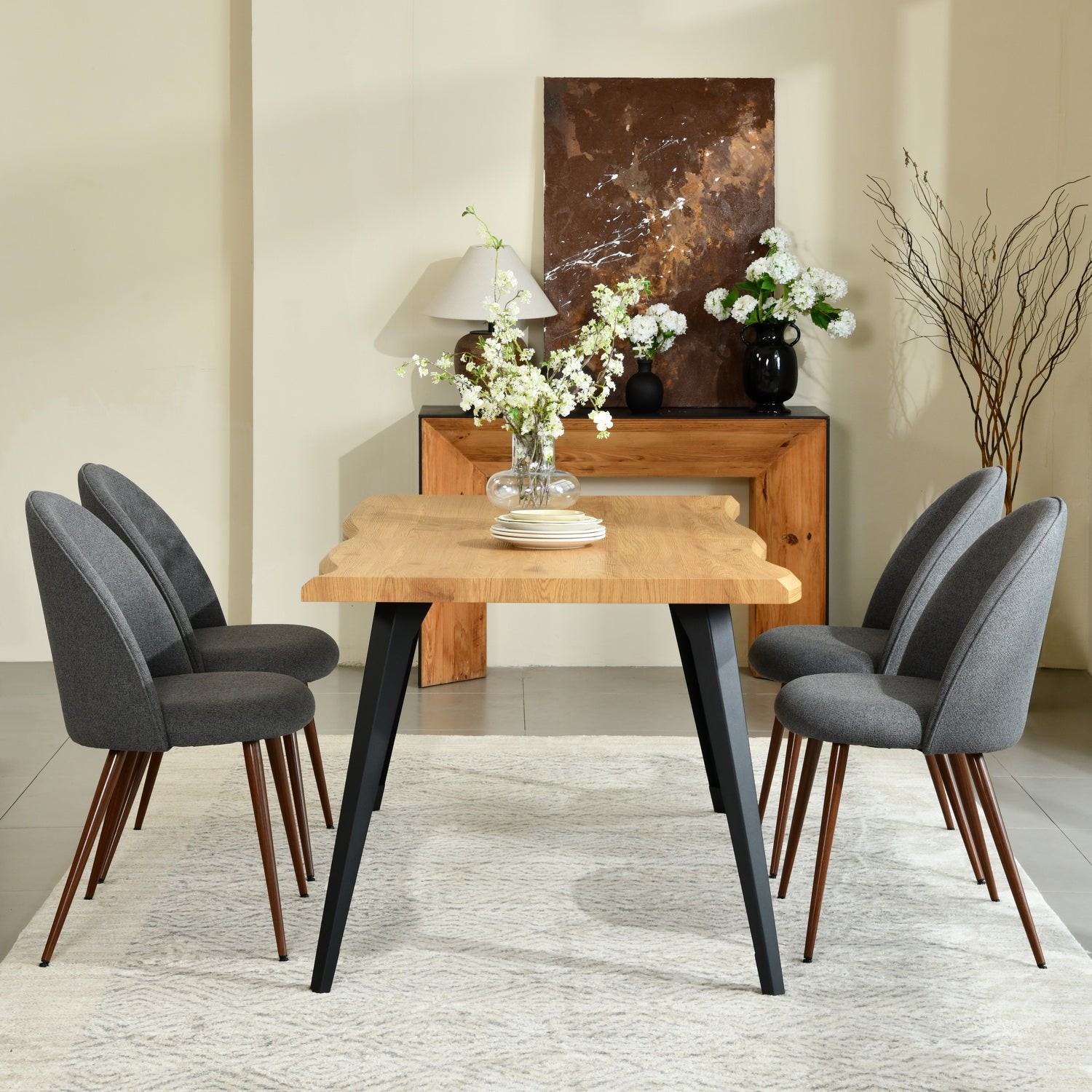 Lancelot 5 Piece Oak & Haven Upholstered Dining Set