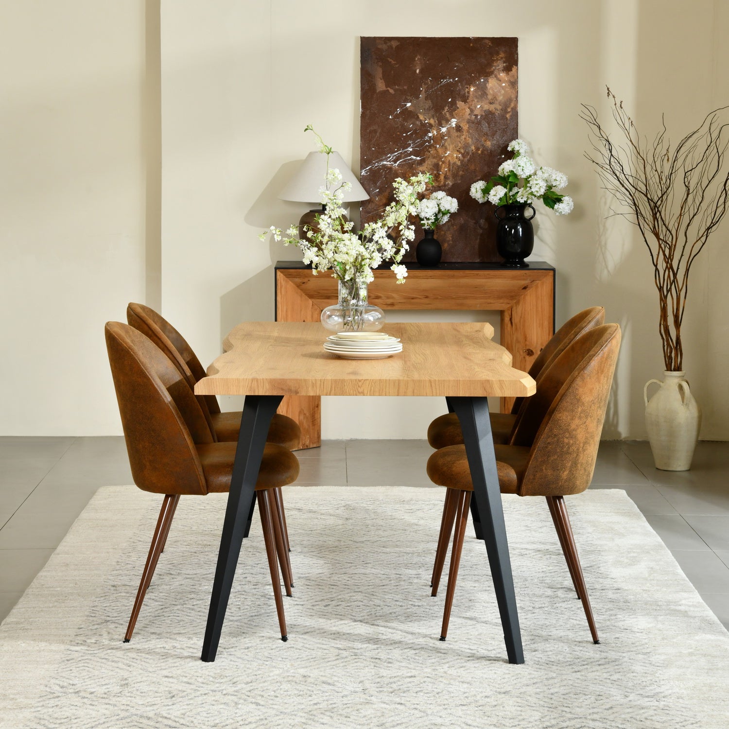 Lancelot 5 Piece Oak & Haven Upholstered Dining Set