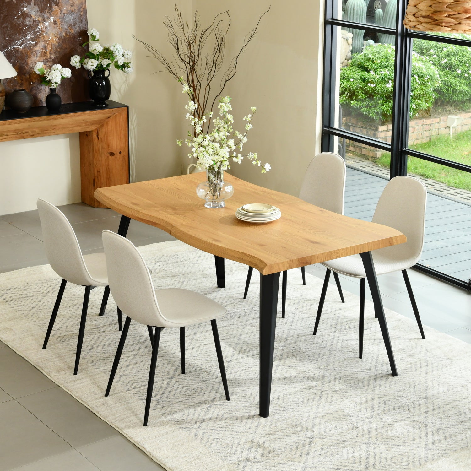 Homy Casa Charlton 4PC Dining Chairs Lumos Beige Fabric with Black Legs Open Box