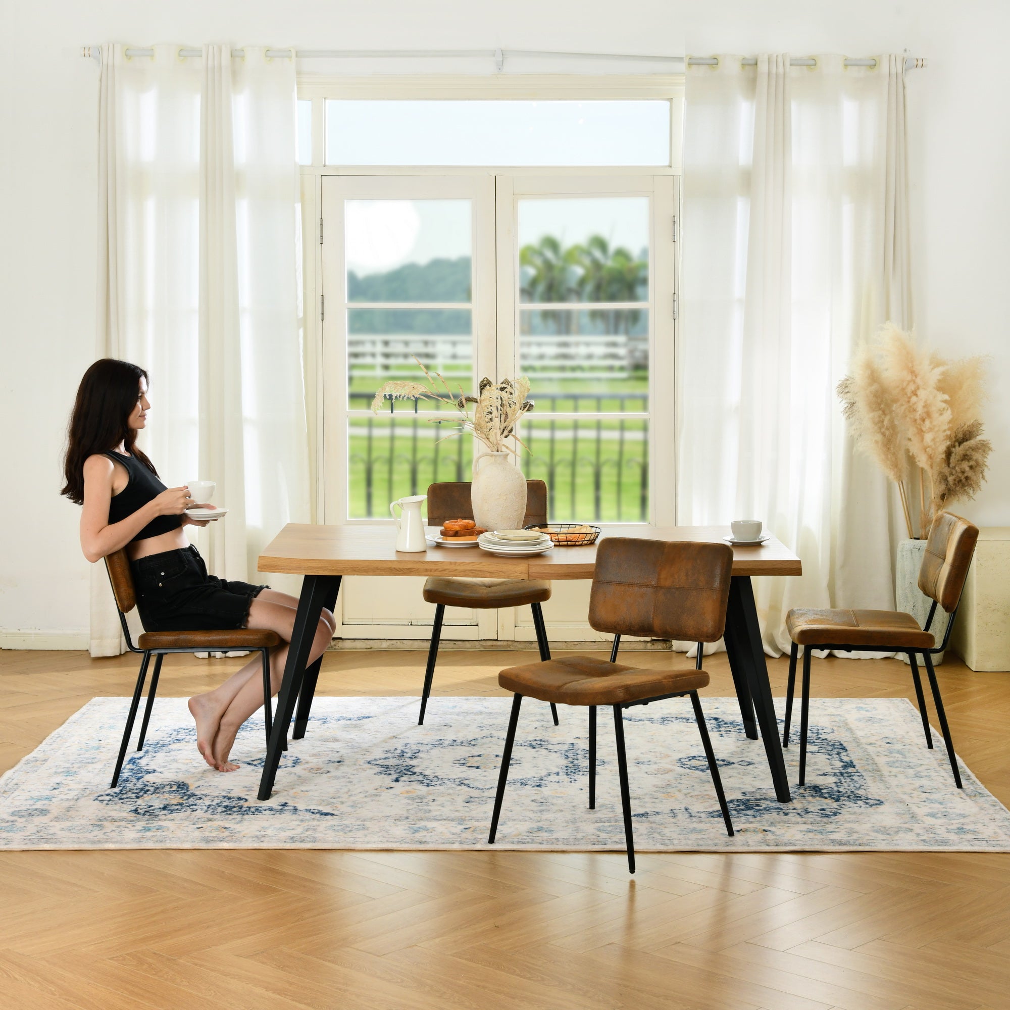 Lancelot 5 Piece Oak & Pomona Upholstered Dining Set