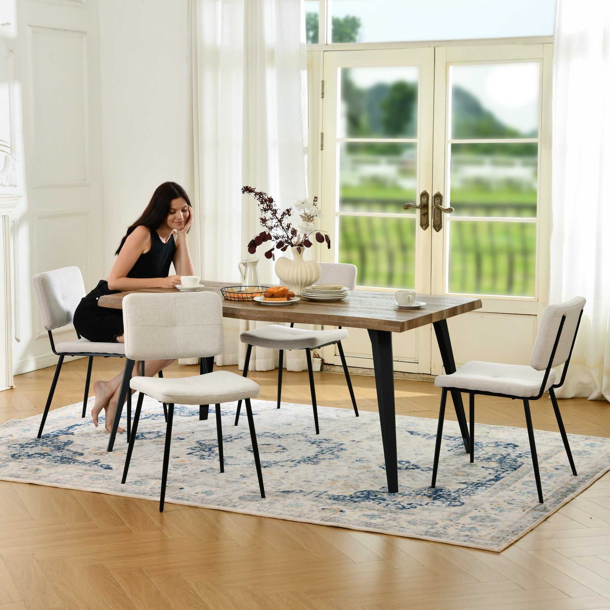 Lancelot 5 Piece Walnut & Pomona Upholstered Dining Set
