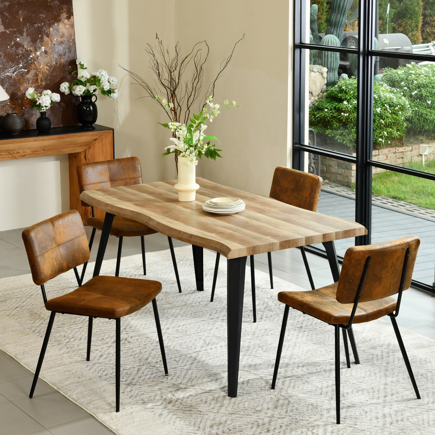 Lancelot 5 Piece Walnut & Pomona Upholstered Dining Set
