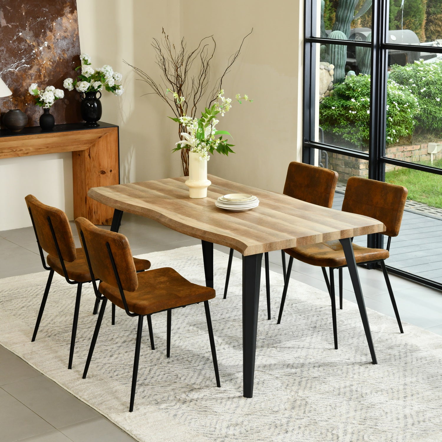 Lancelot 5 Piece Walnut & Pomona Upholstered Dining Set