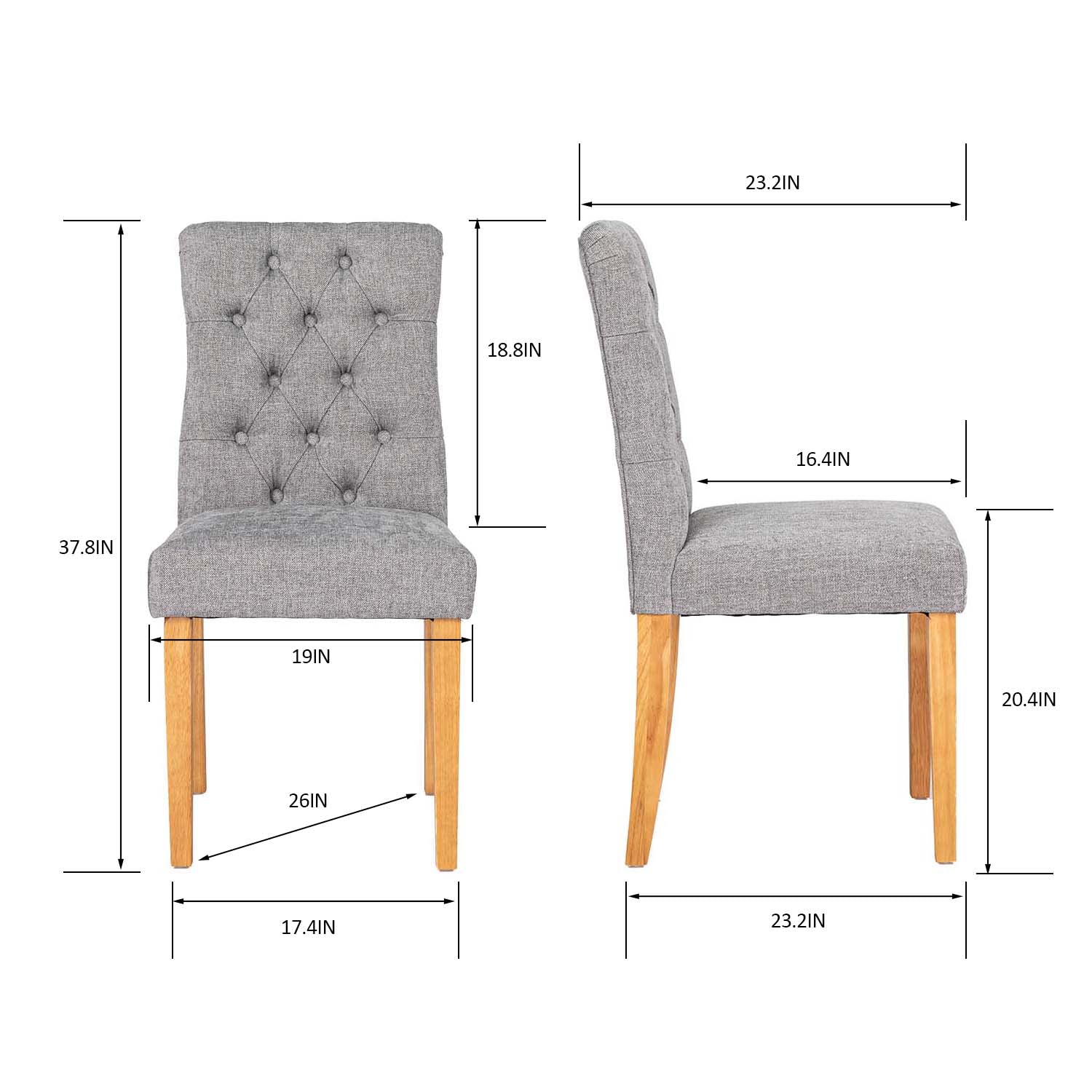 Homy Casa LUCETTA GREY 2PC Dining Chairs Comfortable Seating for Kitchen & Dining Room Open Box