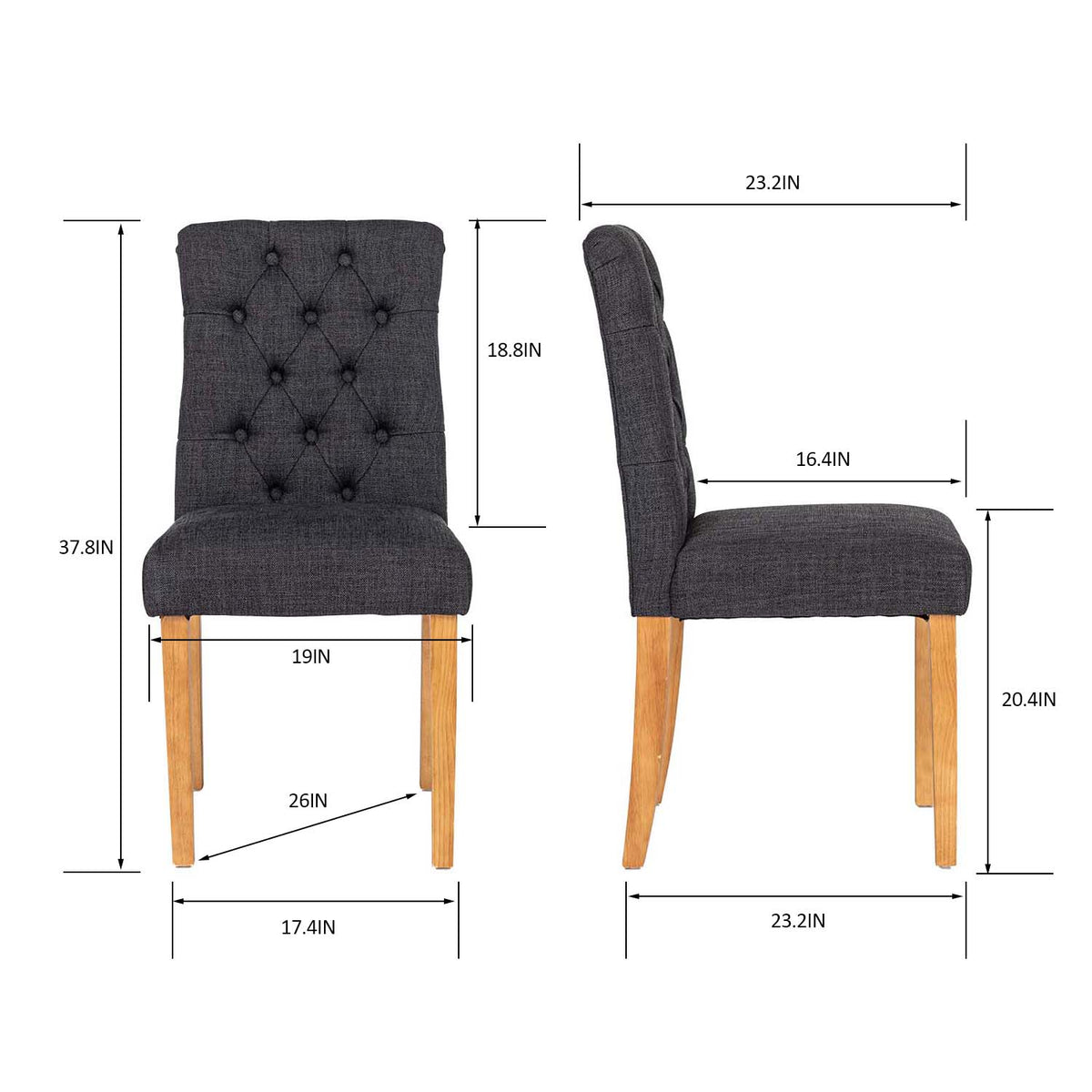 Homy Casa LUCETTA BLACK 2PC Dining Chairs for Kitchen & Dining Room Open Box