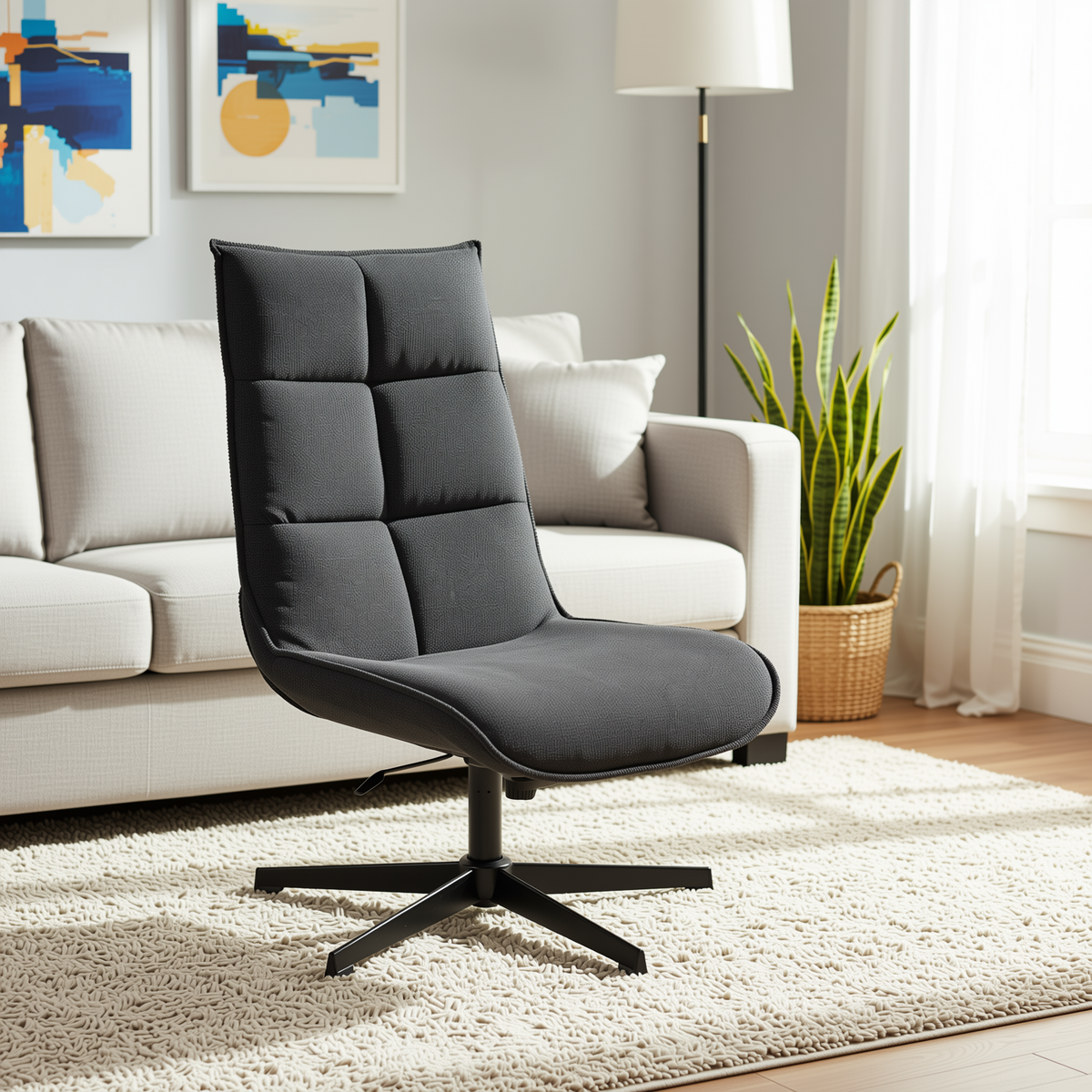Homy Casa Lucks Swivel Lounge Chair with Fabric Upholstery, For Home or Office,Gray