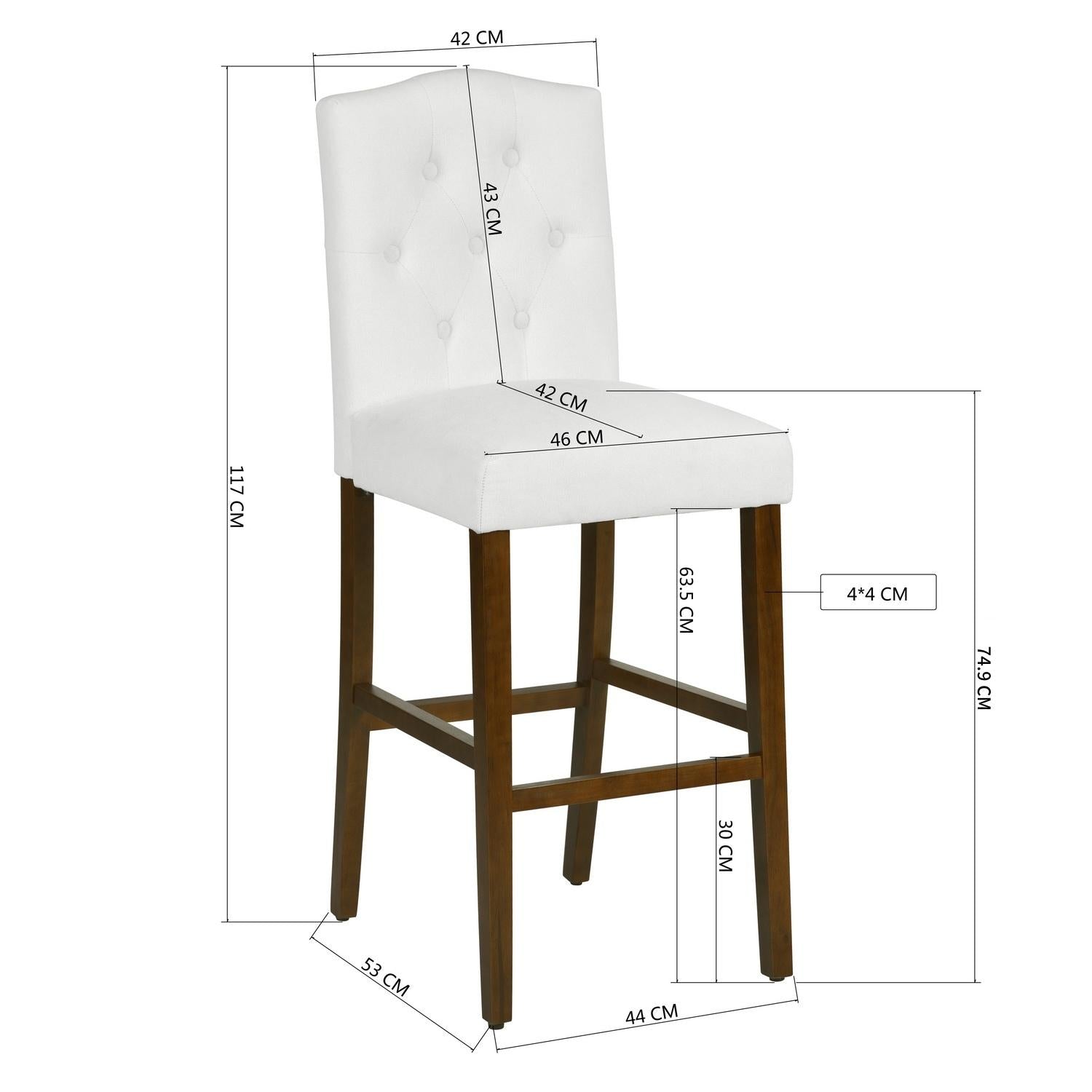 Homy Casa Lunon 2PC High Bars White Tufted Upholstered Bar Chairs with Wood Legs, Open Box