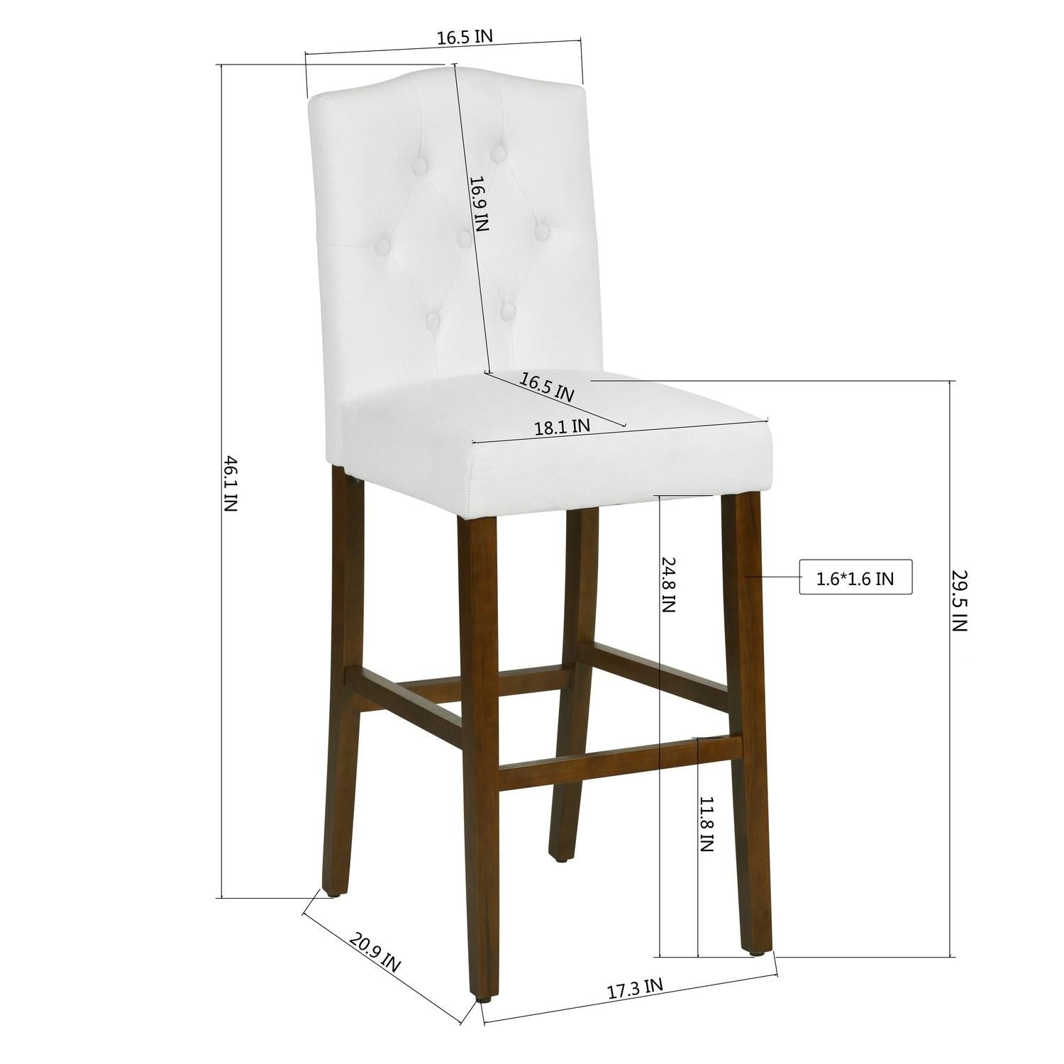Homy Casa Lunon High Bar Stool Set of 2, White Tufted Upholstered Bar Chairs with Wood Legs,Open Box