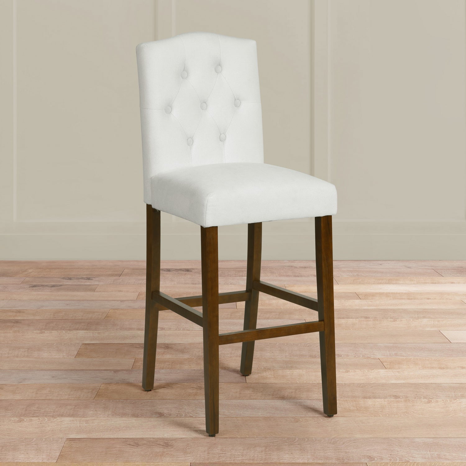Homy Casa Lunon High Bar Stool Set of 2, White Tufted Upholstered Bar Chairs with Wood Legs,Open Box