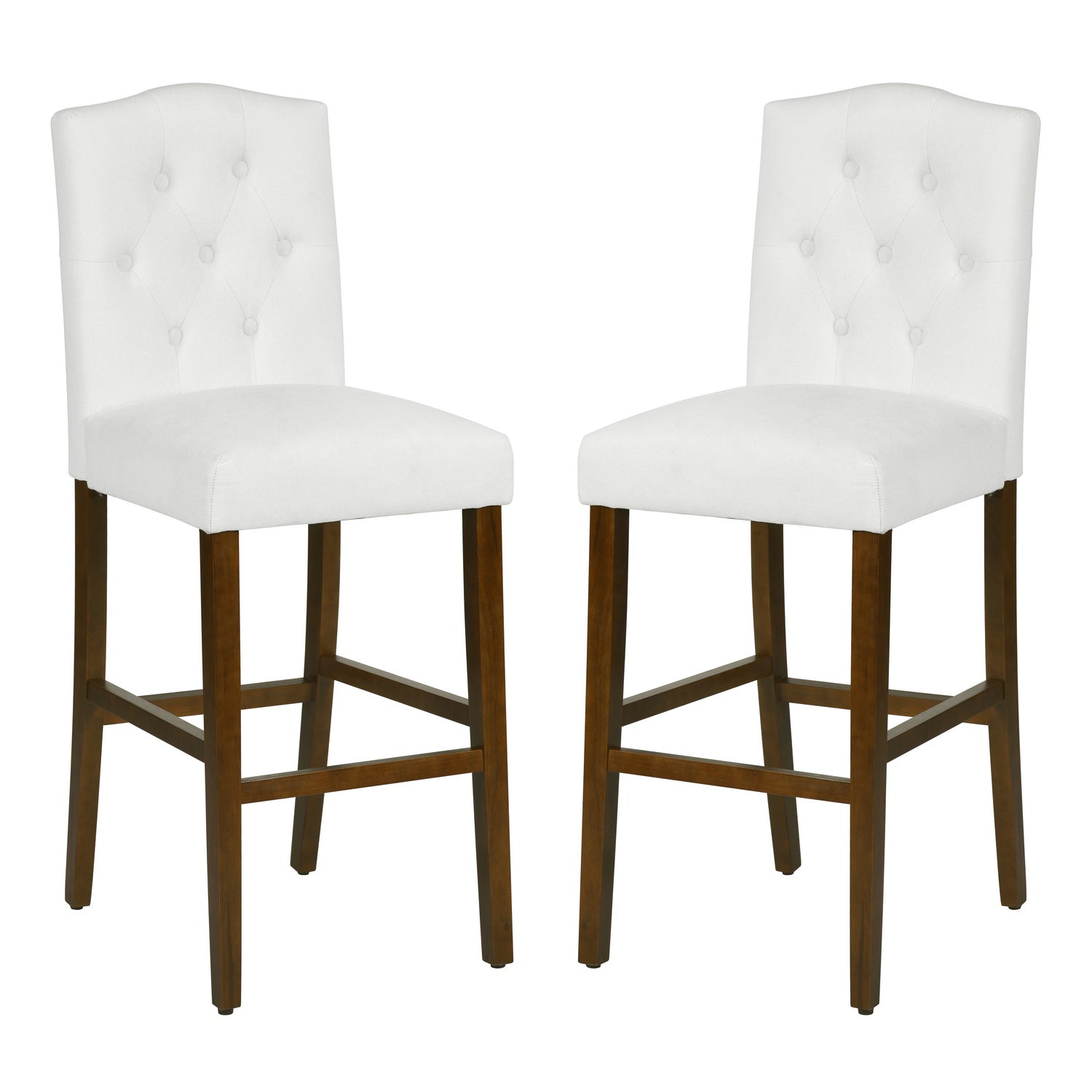 Homy Casa Lunon 2PC High Bars White Tufted Upholstered Bar Chairs with Wood Legs, Open Box