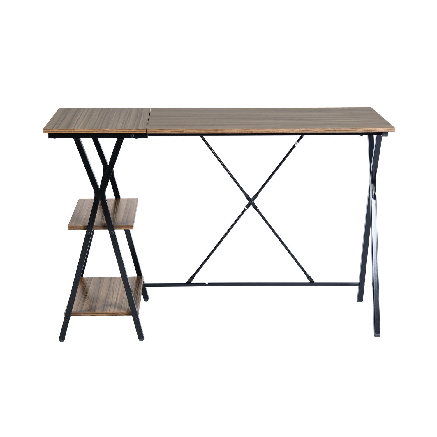 Homy Casa MADDIE Modern Writing Desk with 2-Tier Storage Shelves and Metal Frame, Open Box