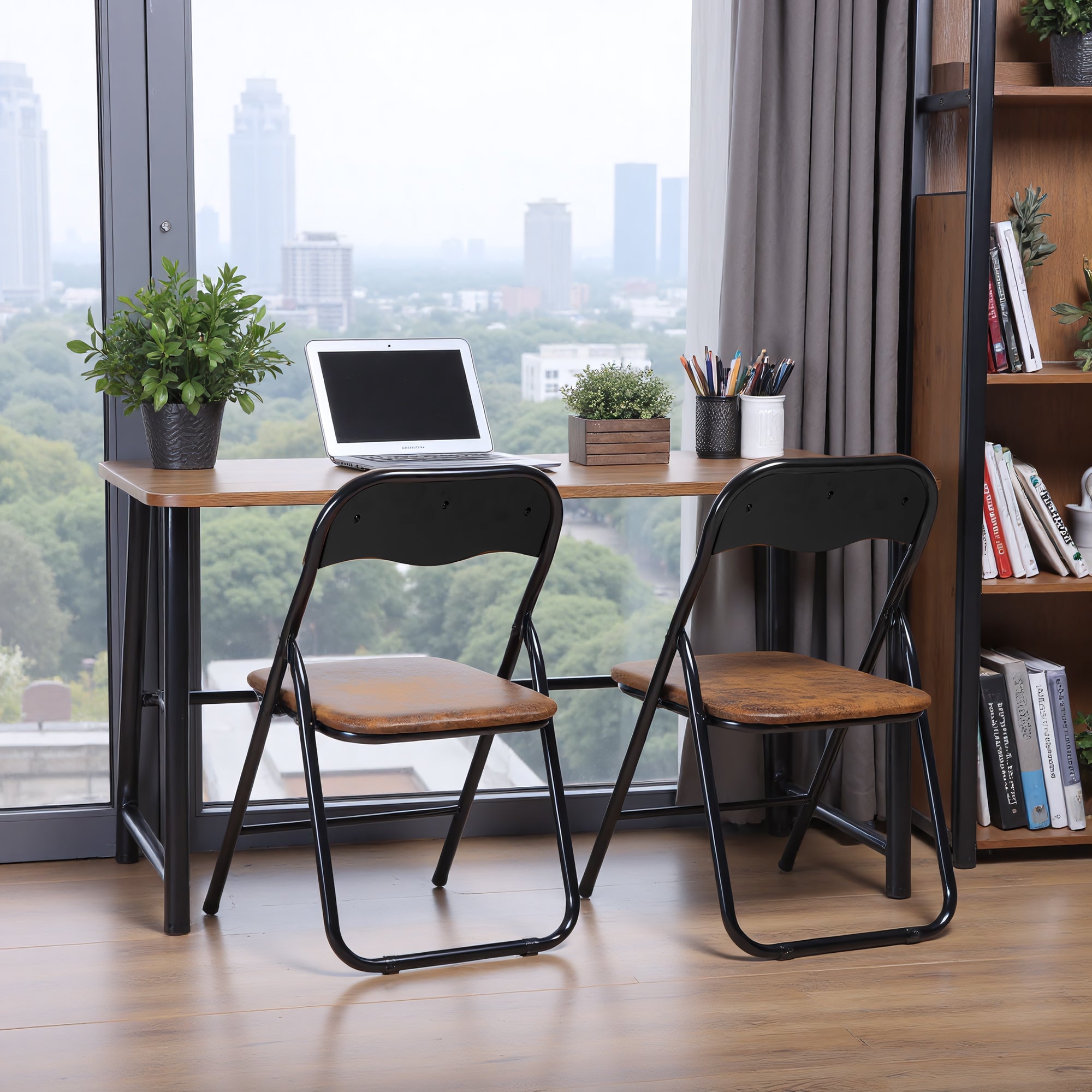 Malibu Suede Brown Folding Dining Chair Set