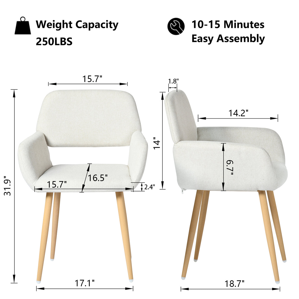 Homy Casa ROOKIE S+MAYFAIR 5-Piece Dining Set 43.3" White Dining Table with 4 Mayfair Beige Chairs Open Box