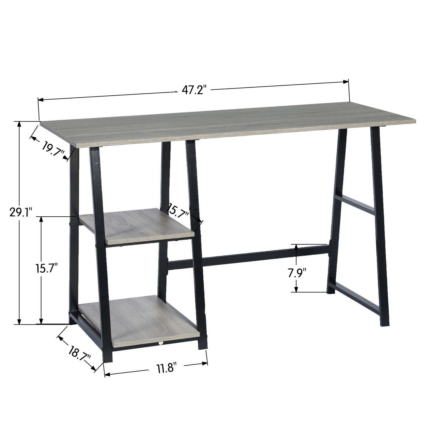 Homy Casa MCGHEE 47.2" Computer Desk with Shelves Dark Grey Open Box