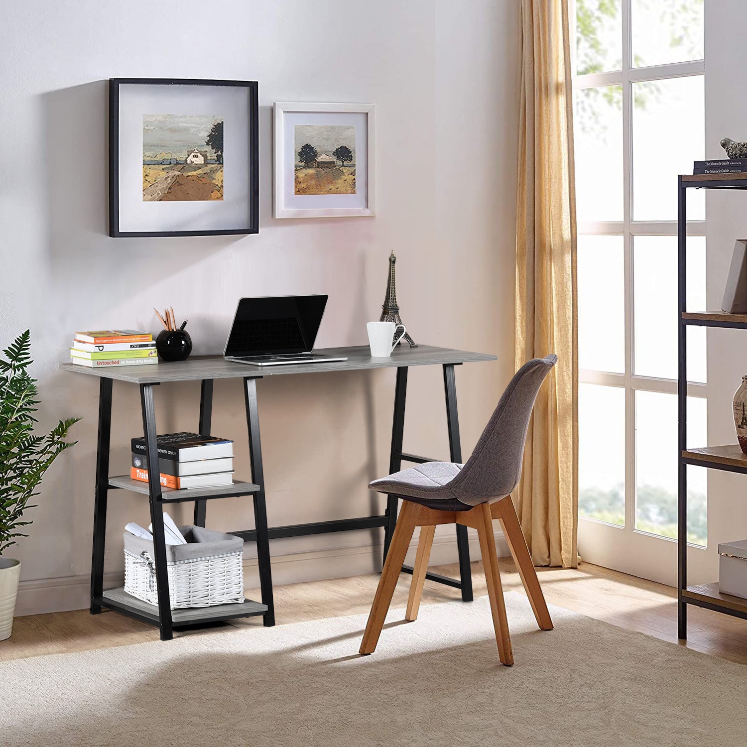 Homy Casa MCGHEE 47.2" Computer Desk with Shelves Dark Grey Open Box