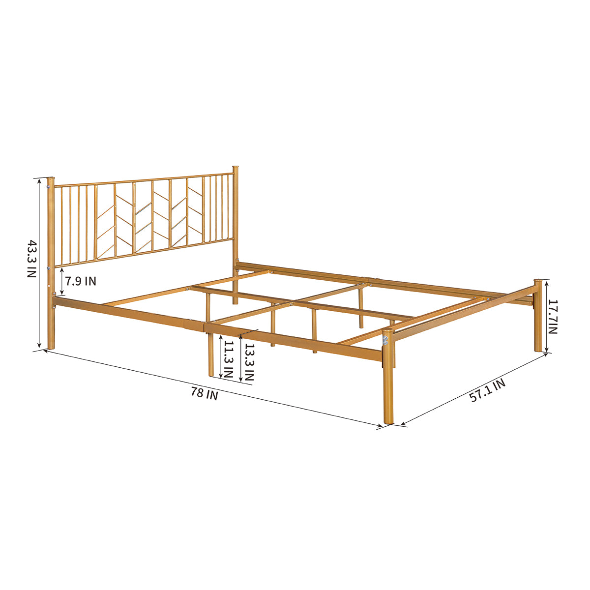 Homy Casa MIYE Full Size Metal Platform Bed Frame with Geometric Headboard in Gold Open Box