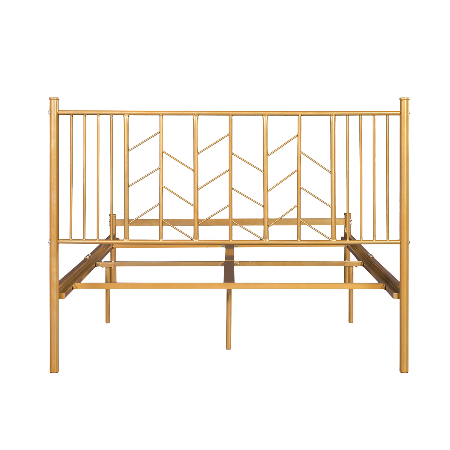 Homy Casa MIYE Full Size Metal Platform Bed Frame with Geometric Headboard in Gold Open Box
