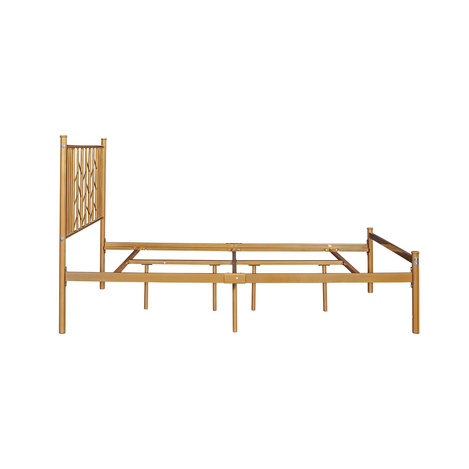 Homy Casa MIYE Full Size Metal Platform Bed Frame with Geometric Headboard in Gold Open Box