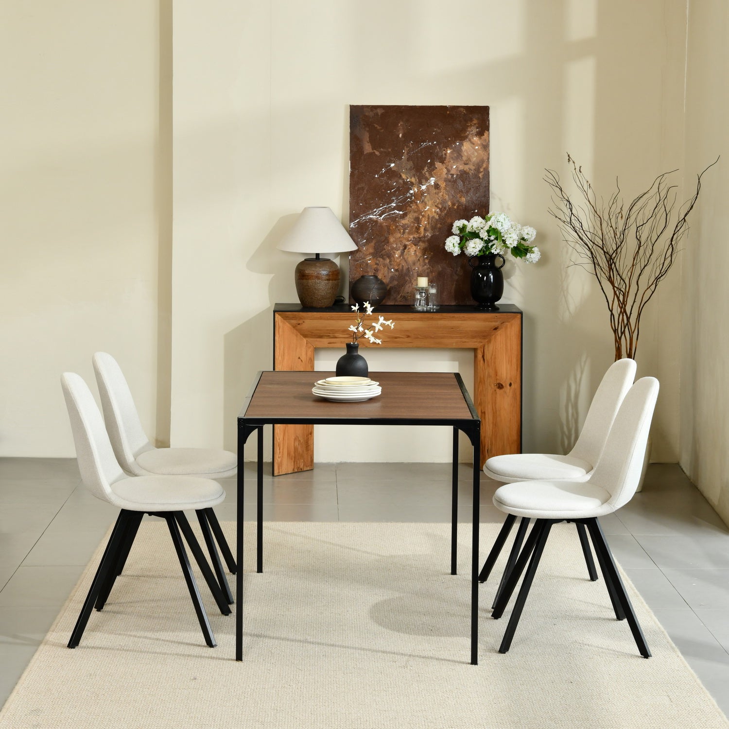 Homy Casa SUNFLOWER LUMOS BEIGE 4PCS 20.5" W x 17.7" D x 33.1" H Dining Chair Set for Home and Office Open Box