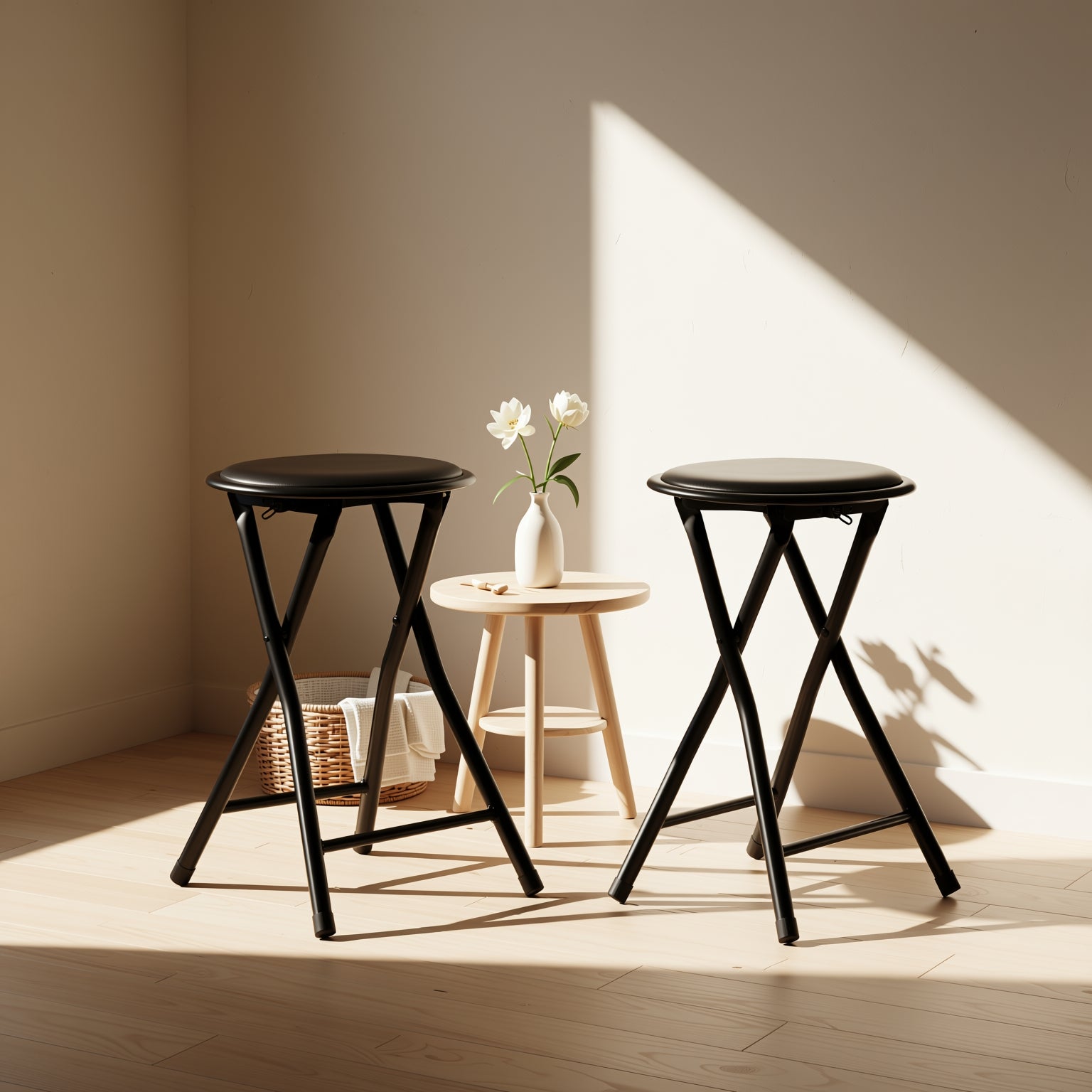 Homy Casa NEW PORT Black PVC Folding Chair Set "11.81 x 11.81 x 17.72 in" Versatile Seating Solution Open Box