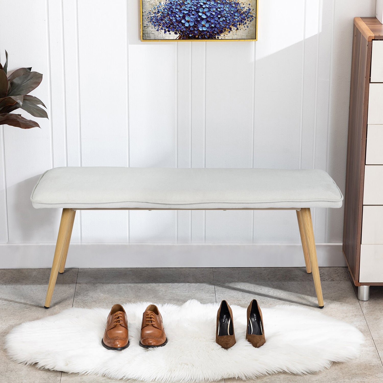 Nuhu Bedroom Mid-Century Modern Upholstered Long Bench -  Homy Casa