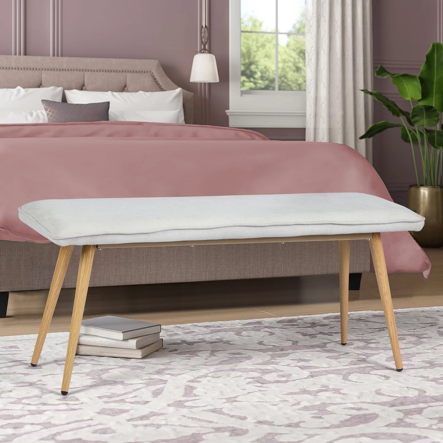 Nuhu Bedroom Mid-Century Modern Upholstered Long Bench -  Homy Casa