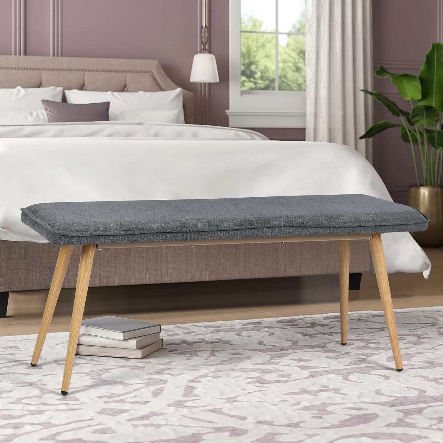 Nuhu Bedroom Mid-Century Modern Upholstered Long Bench - HOMY CASA