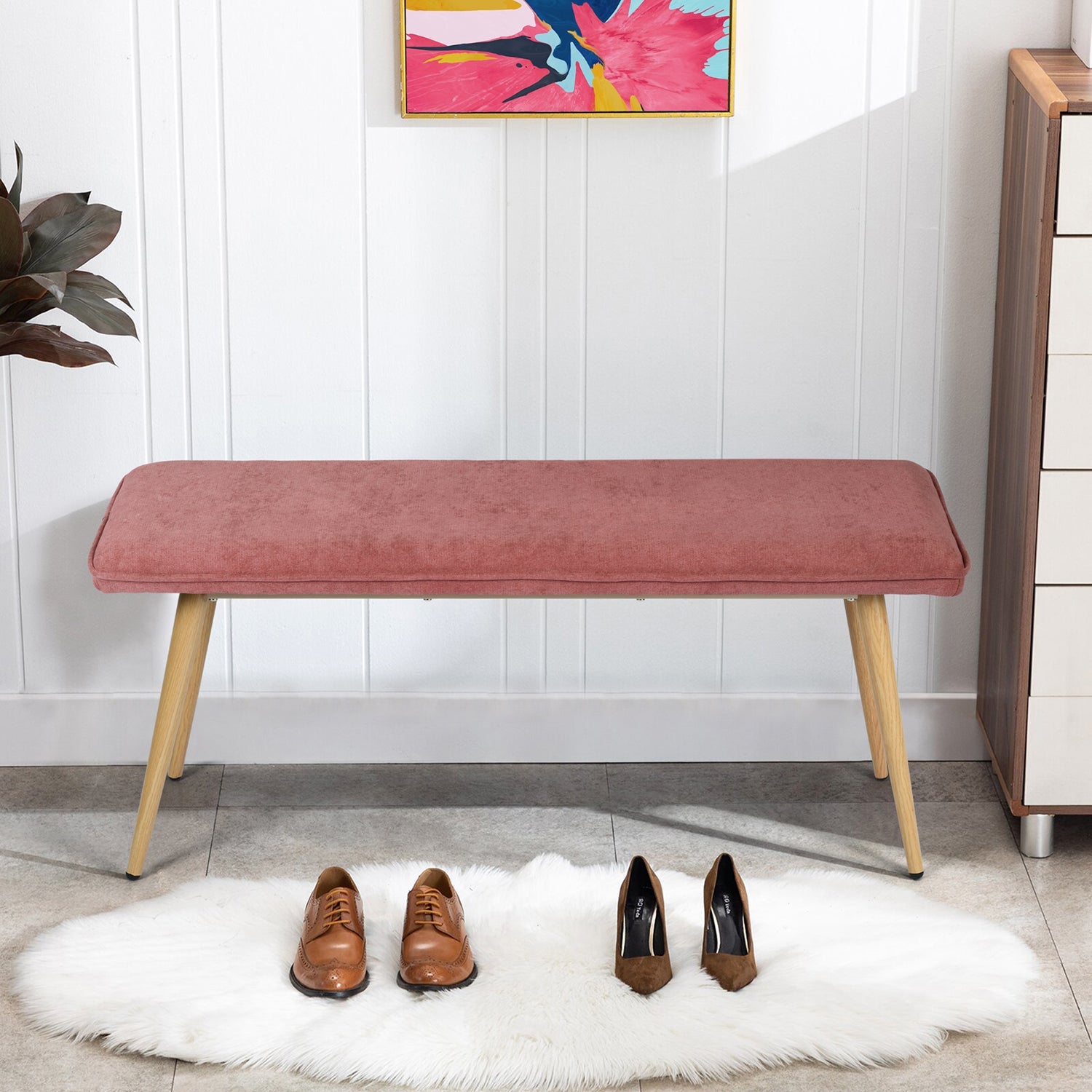 Nuhu Bedroom Mid-Century Modern Upholstered Long Bench -  Homy Casa