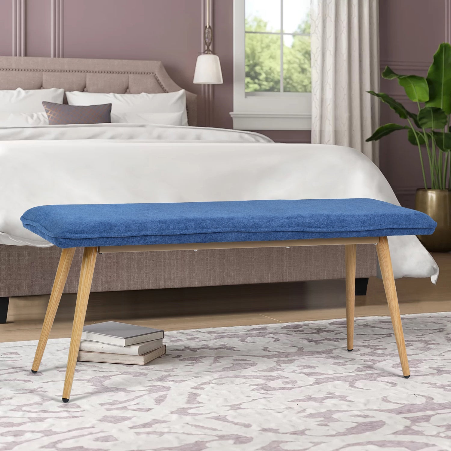 Nuhu Bedroom Mid-Century Modern Upholstered Long Bench -  Homy Casa