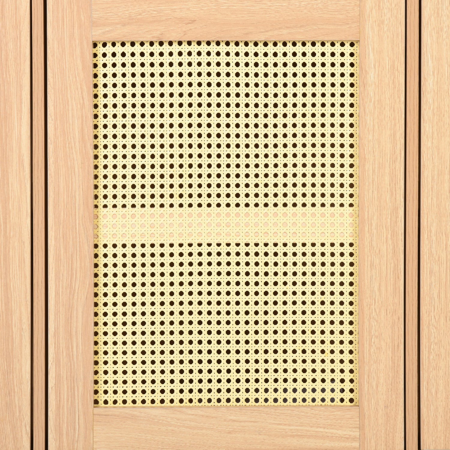 Homy Casa OPPELT Modern Oak Sideboard Cabinet with Rattan Style Doors and Beech Wood Legs, Open Box