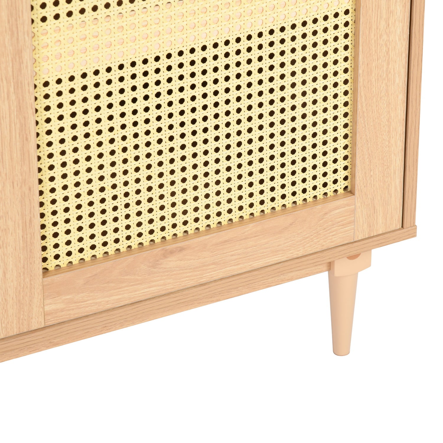 Homy Casa OPPELT Modern Oak Sideboard Cabinet with Rattan Style Doors and Beech Wood Legs, Open Box