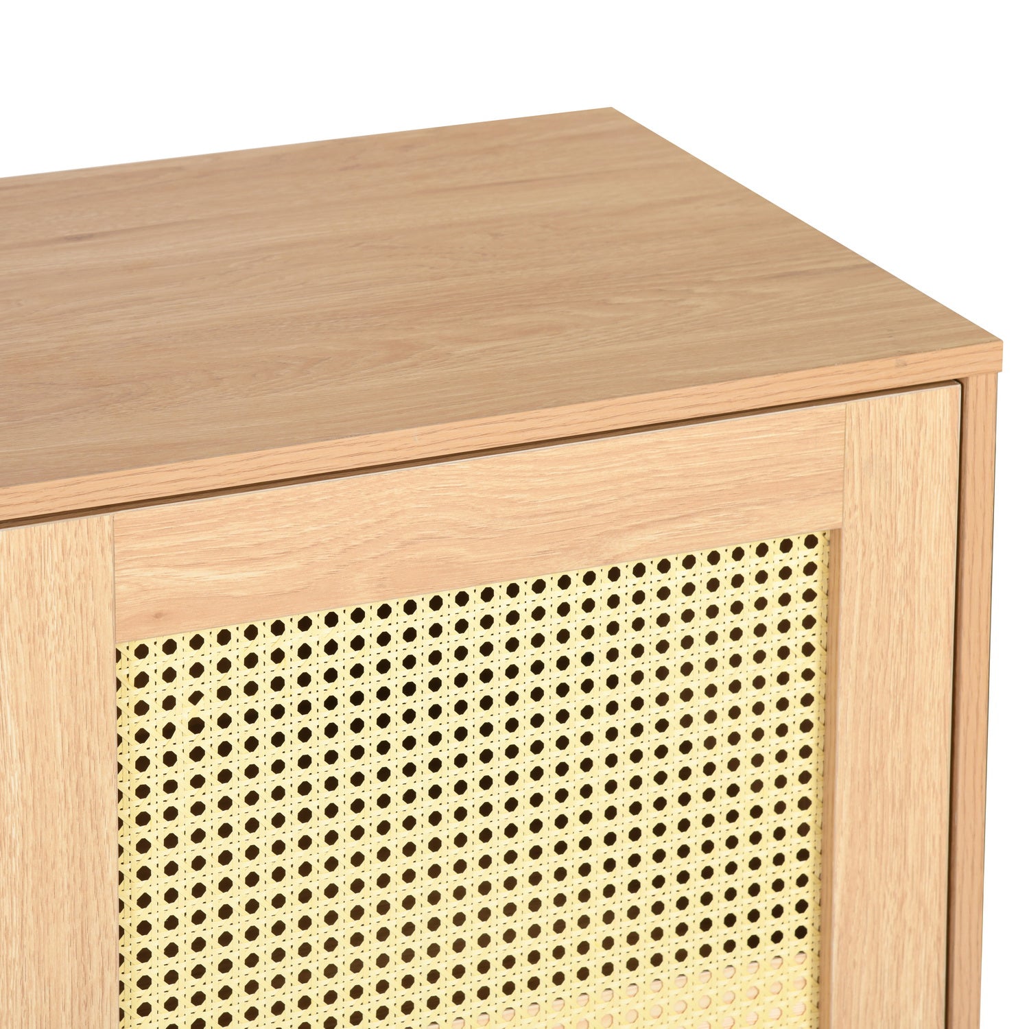Homy Casa OPPELT Modern Oak Sideboard Cabinet with Rattan Style Doors and Beech Wood Legs, Open Box