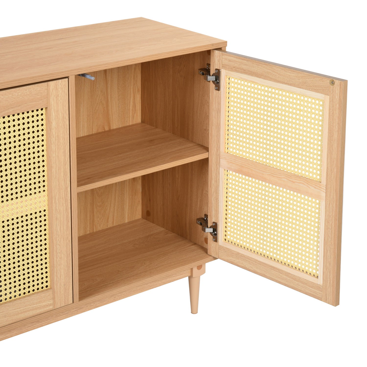 Homy Casa OPPELT Modern Oak Sideboard Cabinet with Rattan Style Doors and Beech Wood Legs, Open Box
