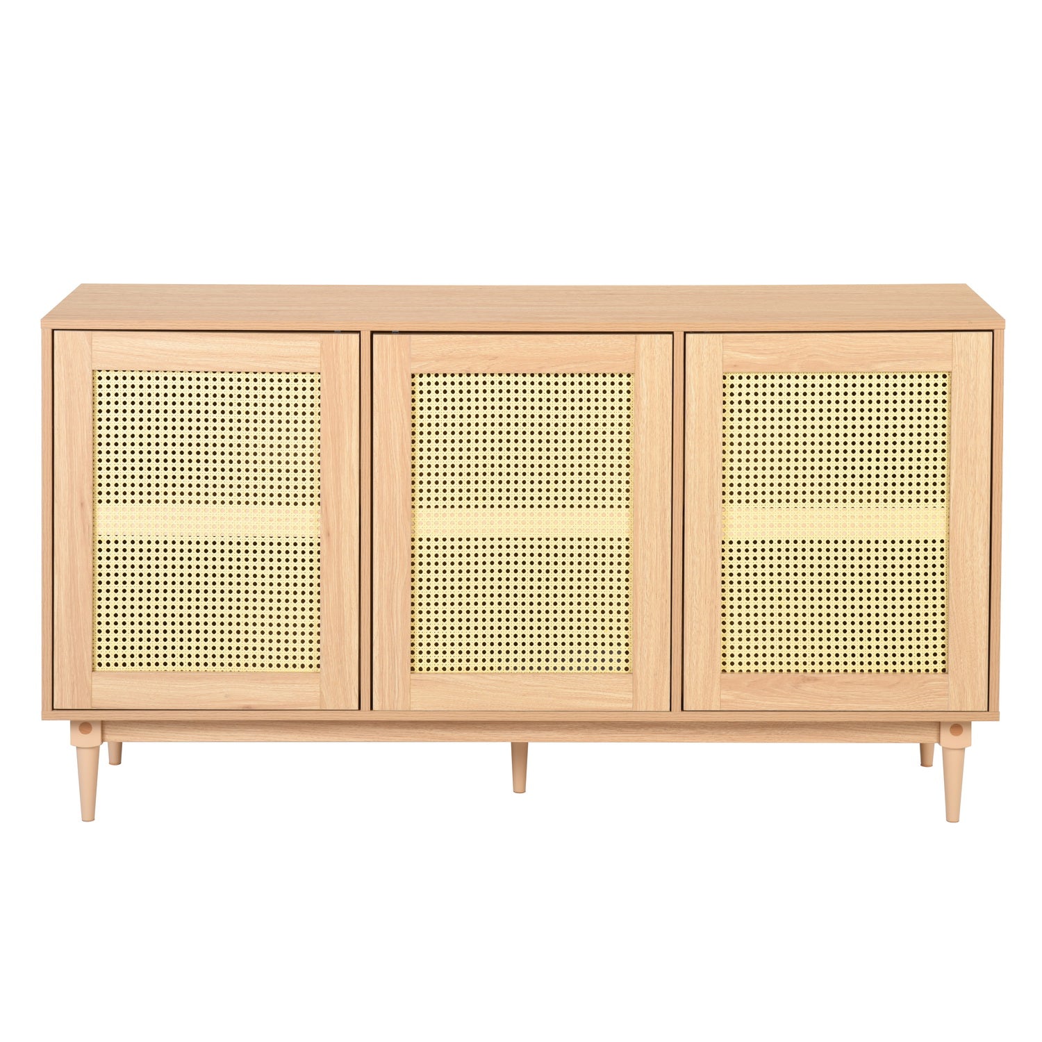 Homy Casa OPPELT Modern Oak Sideboard Cabinet with Rattan Style Doors and Beech Wood Legs, Open Box