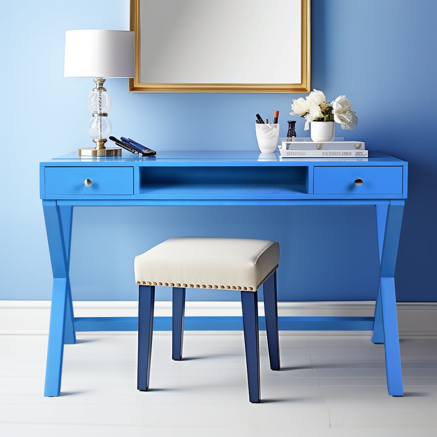 Homy Casa PARCA BLUE 44.09" W x 20.08" D Office Desk for Home Workspace Open Box