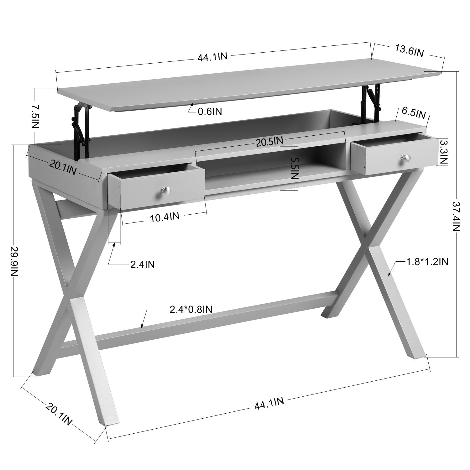Homy Casa PARCA GREY "44.09 x 20.08" Modern Office Desk for Home Workspace Open Box