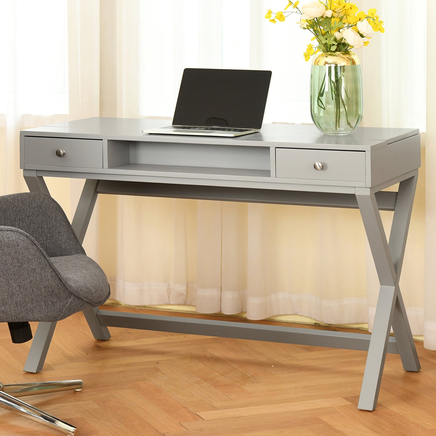 Homy Casa PARCA GREY "44.09 x 20.08" Modern Office Desk for Home Workspace Open Box