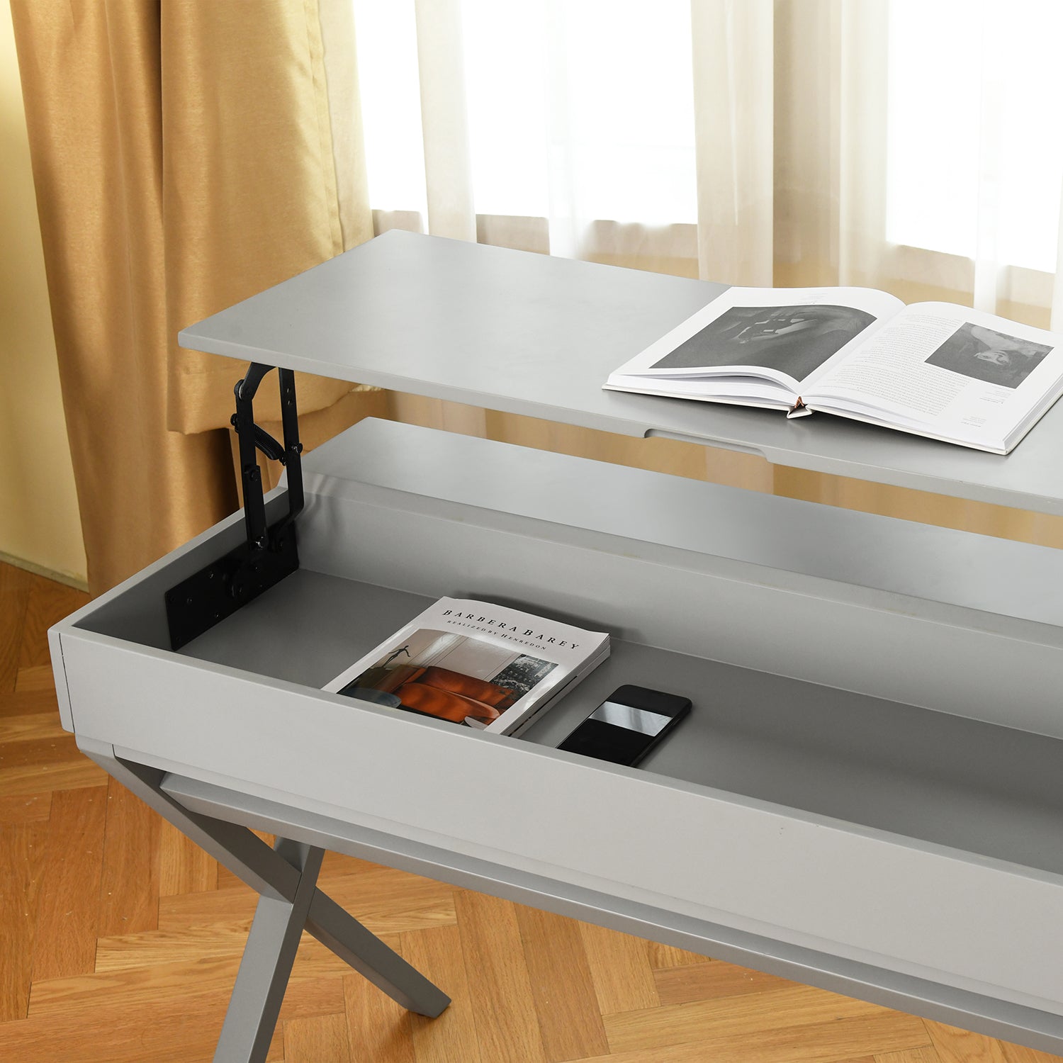 Homy Casa PARCA GREY "44.09 x 20.08" Modern Office Desk for Home Workspace Open Box
