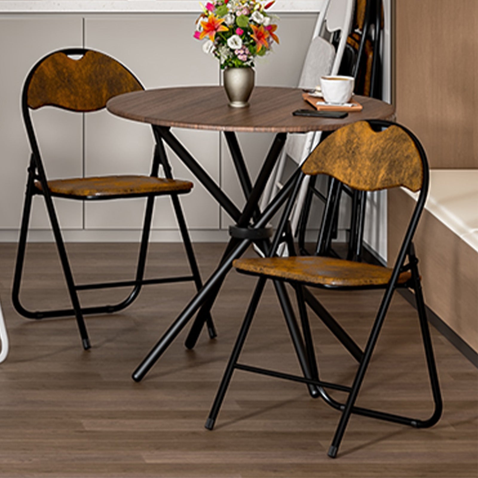 Fontana 5 Piece Expresso Brown & Peacock Folding Dining Set