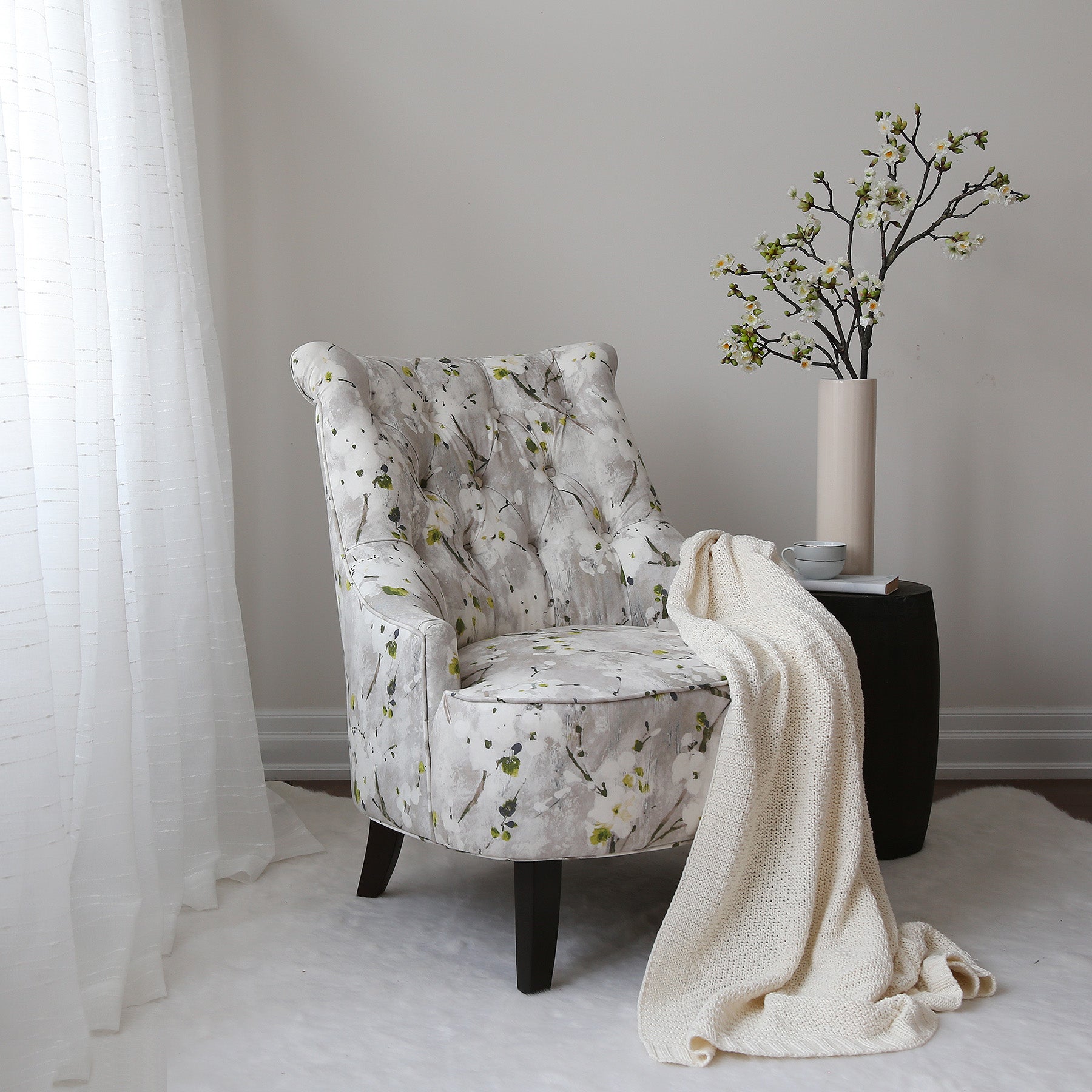 Homy Casa Pearce Pattern Accent Chair, Floral Upholstered Leisure Chair with Tufted Back,Open Box