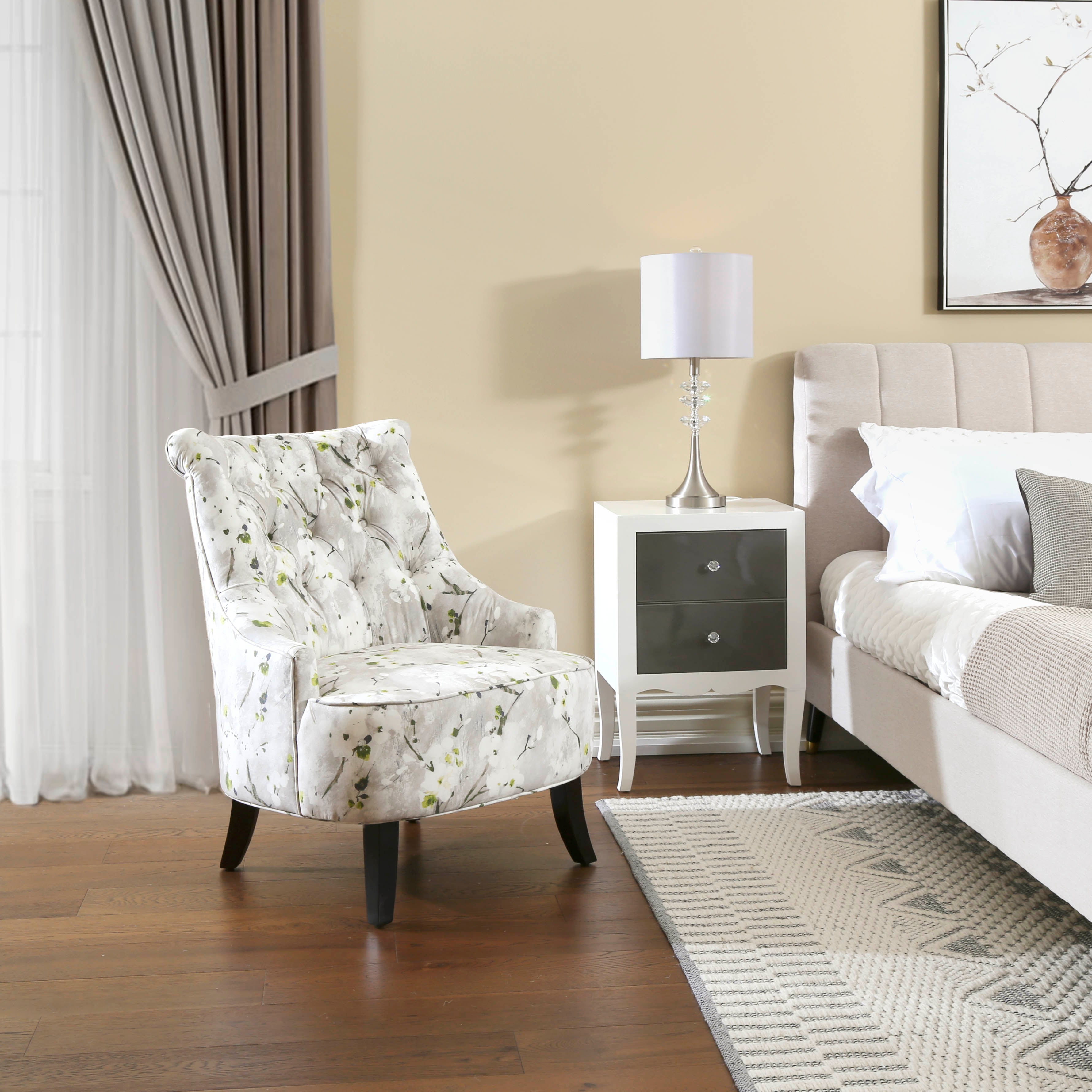 Homy Casa Pearce Pattern Accent Chair, Floral Upholstered Leisure Chair with Tufted Back,Open Box
