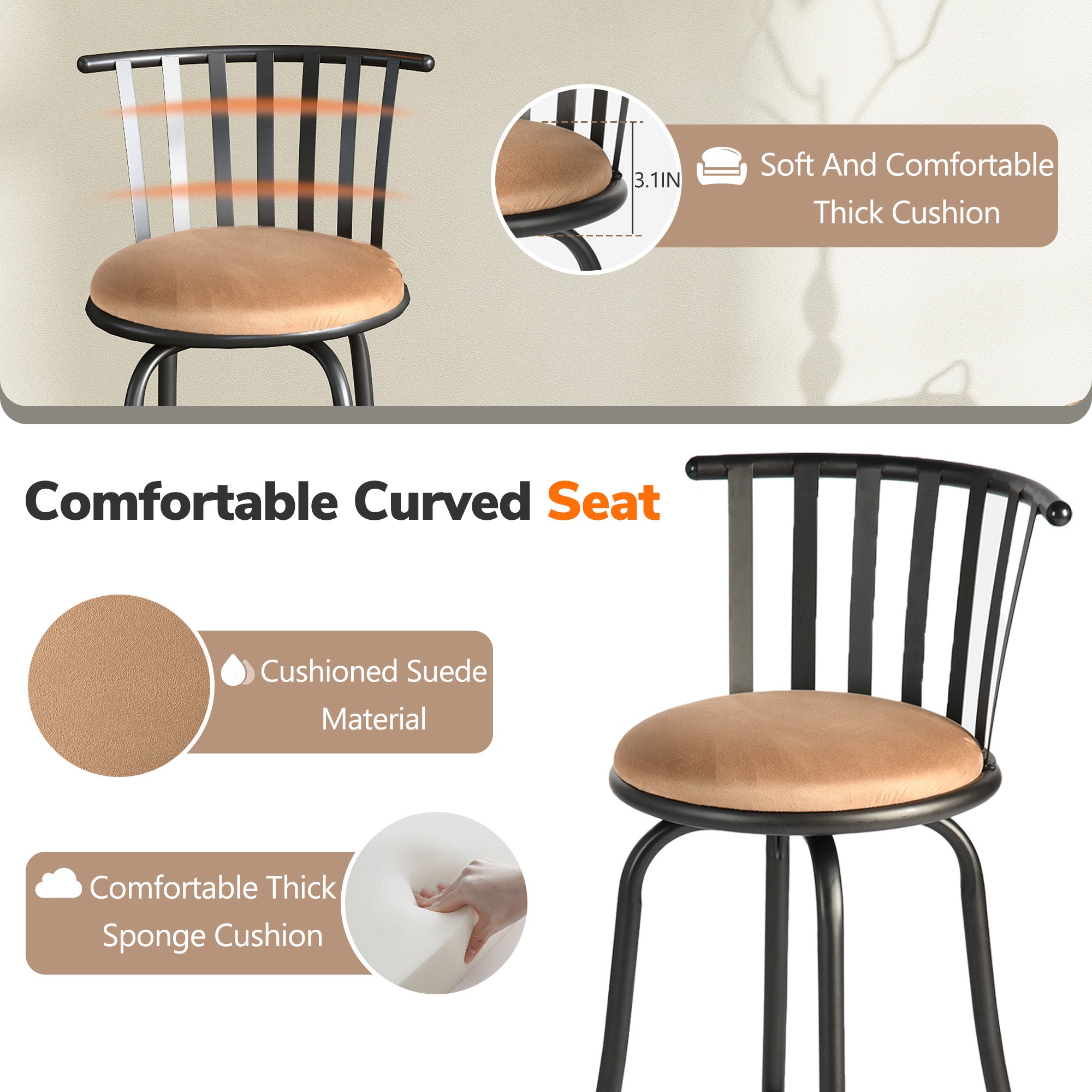 Homy Casa PISTIL 2PC 24/29 Inch Adjustable Barstool Bronze Frame Suede Seat