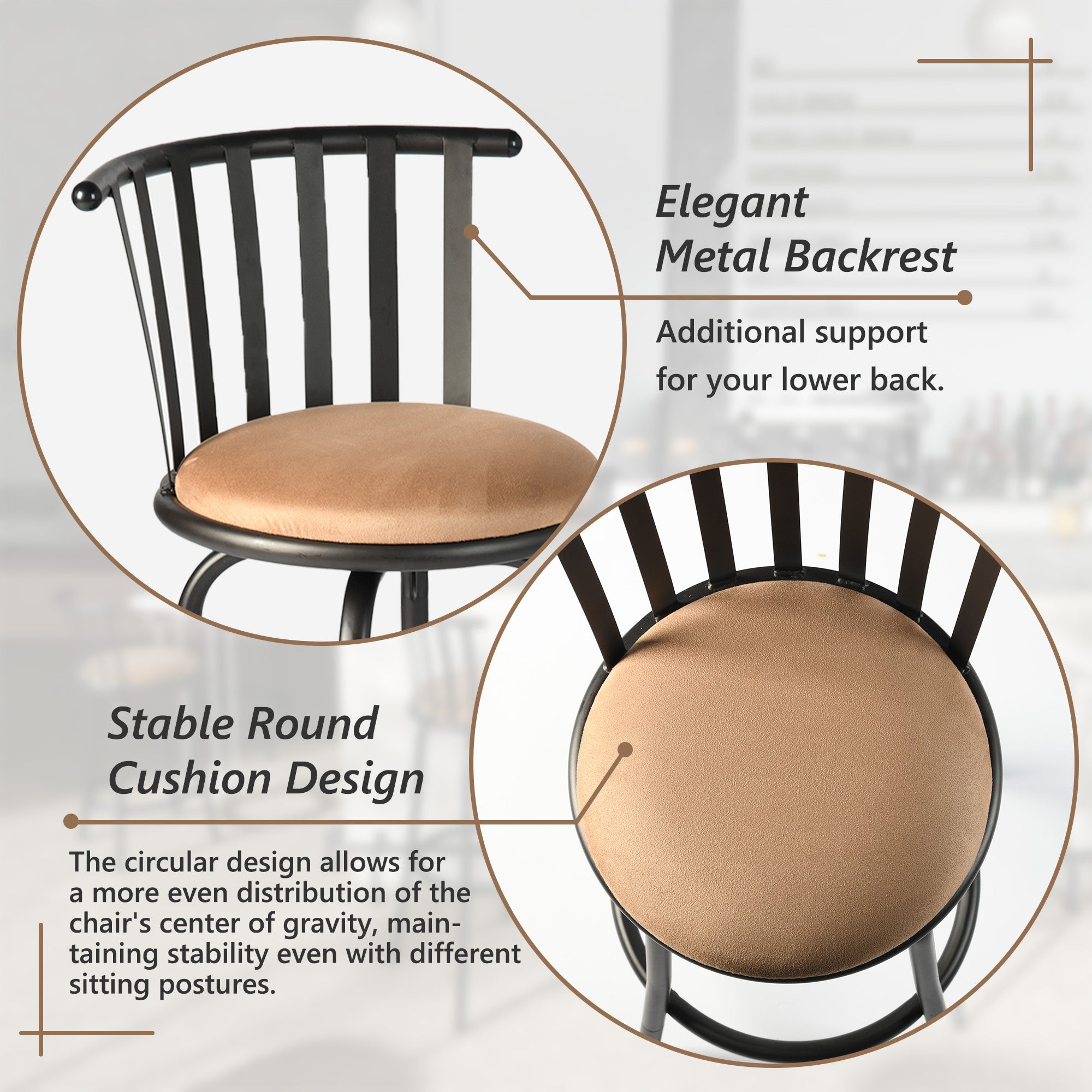 Homy Casa PISTIL 2PC 24/29 Inch Adjustable Barstool Bronze Frame Suede Seat