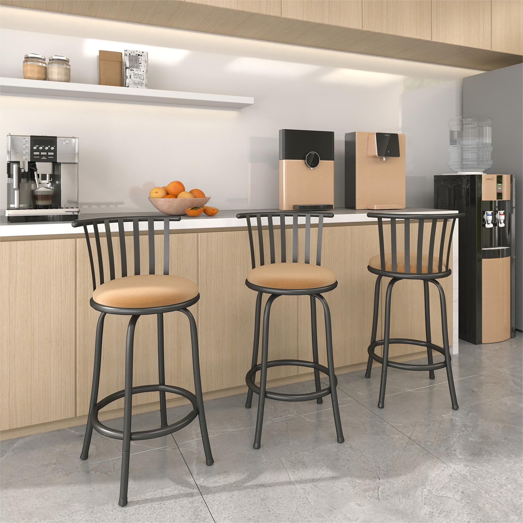 Homy Casa PISTIL 3PC 24”/29” Swivel Bar Stools, Adjustable Height, Bronze Metal & Suede Fabric, Industrial Counter Chairs Open Box