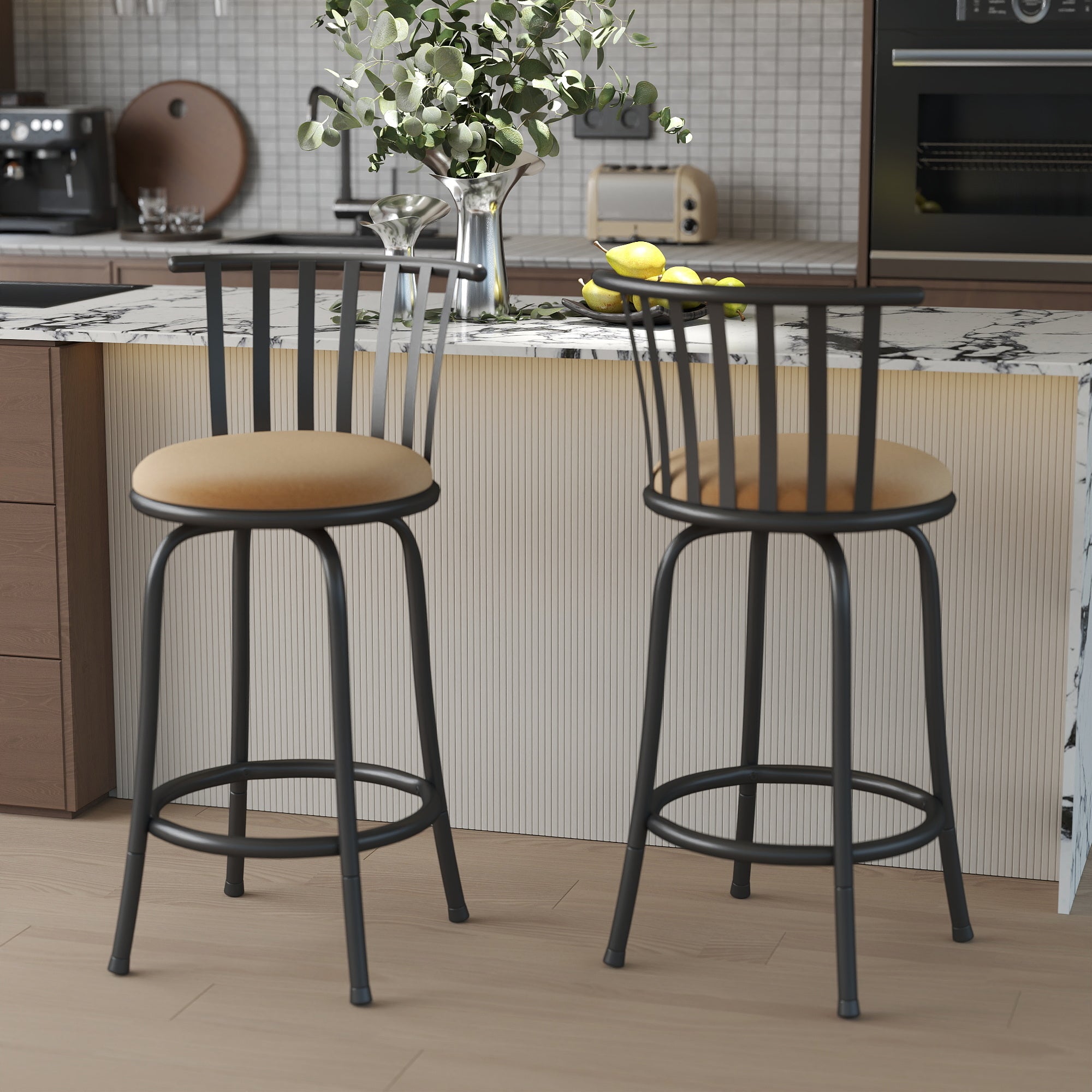 Homy Casa PISTIL 2PC 24/29 Inch Adjustable Barstool Bronze Frame Suede Seat