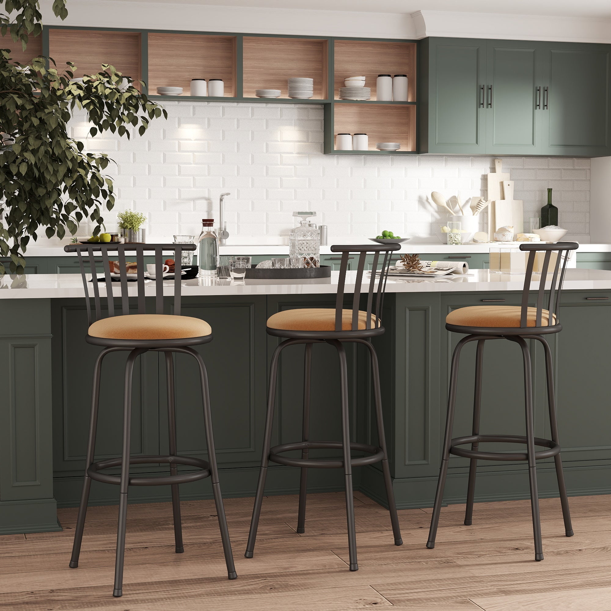 Homy Casa PISTIL 3PC 24/29 Inch Adjustable Barstool Bronze Frame Suede Seat