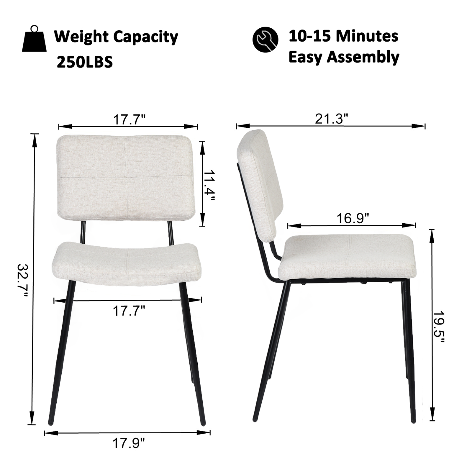 Homy Casa MICK 5PC Dining Set 47.2" Oval White Dining Table with 4 Pomona Beige Fabric Chairs Open Box