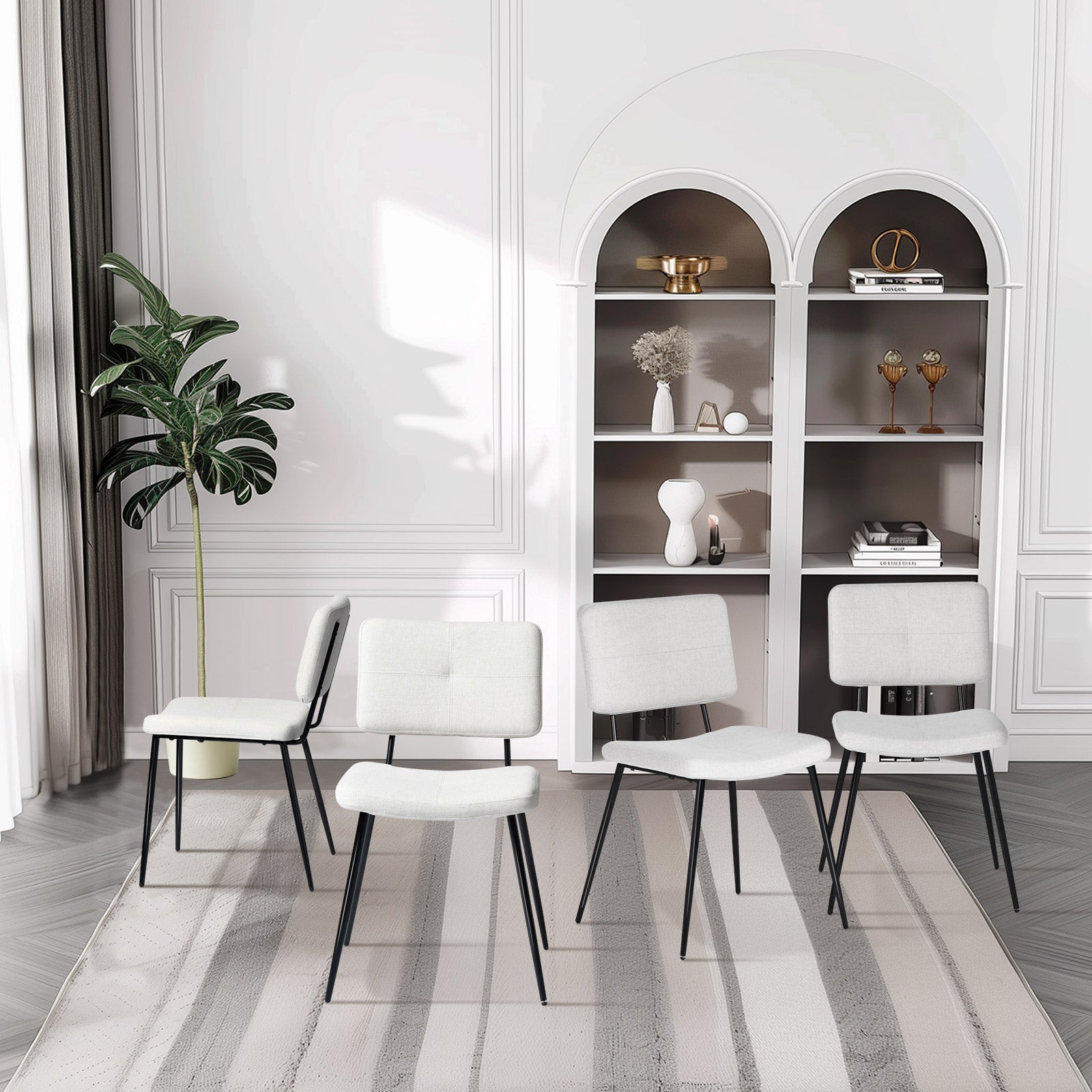 Stan 5 Piece White & Pomona Upholstered Dining Set