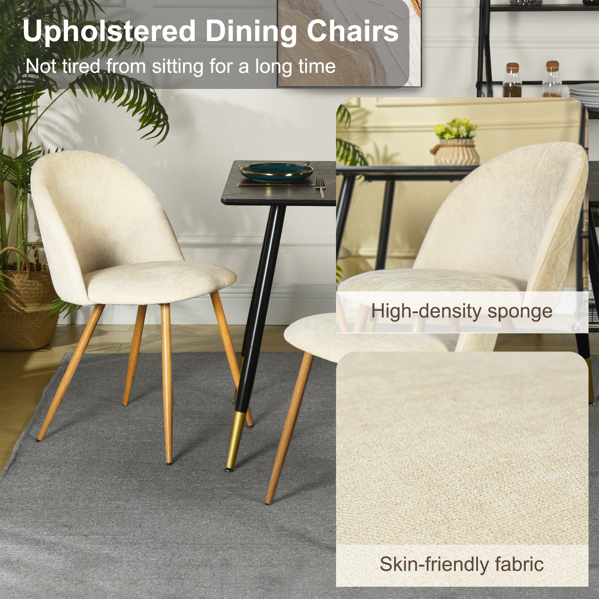 Homy Casa MICK 3PC Dining Set 47.2” Oval White Table with 2 Puz Beige Fabric Chairs for Home, Office, Apartment Open Box
